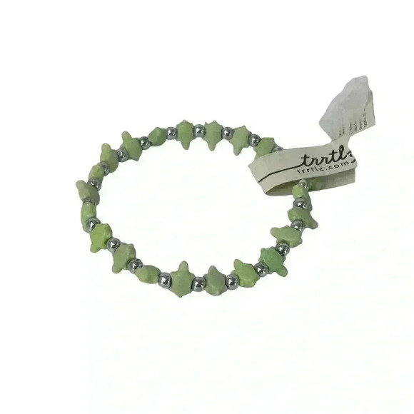 TRRTLZ IVORY GREEN FASHION STRETCH BRACELET TURTLES SILVER BEADS KIDS ADULTS - Picture 3 of 6